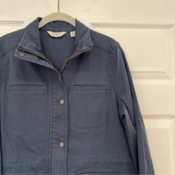 L.L. Bean Classic Utility Jacket Navy Blue Zip Snap Womens Small Barn Chore Work - Picture 3 of 8